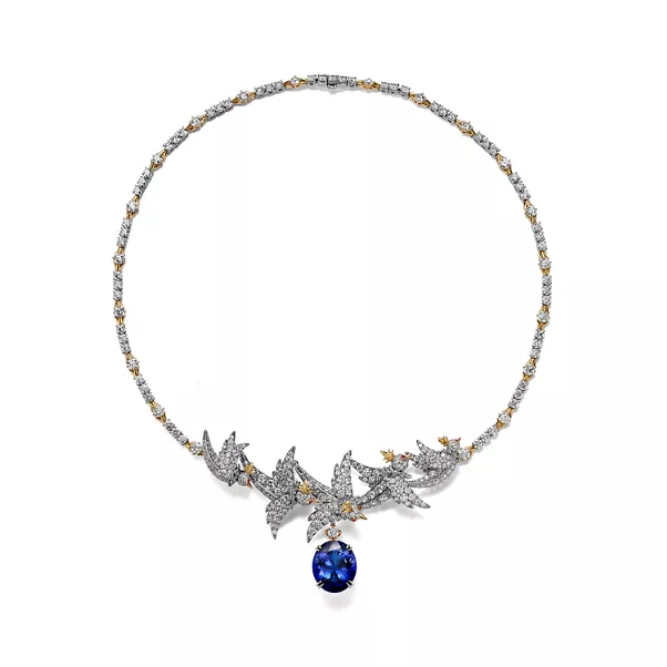 Collar de platino y oro con tanzanita y diamantes