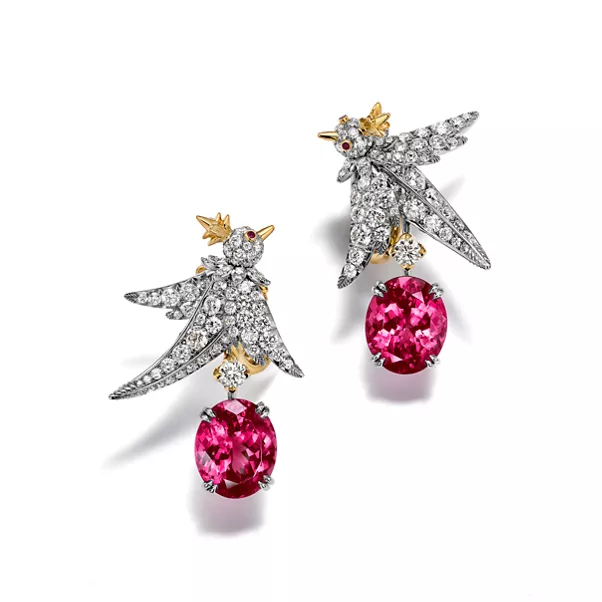 Drop Earrings in Platinum and Gold with Rubellites
