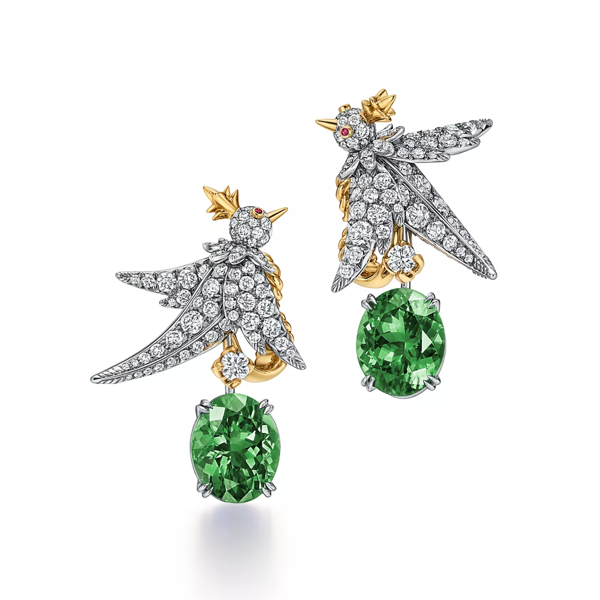 Drop Earrings in Platinum and & Gold with Green Tourmaline