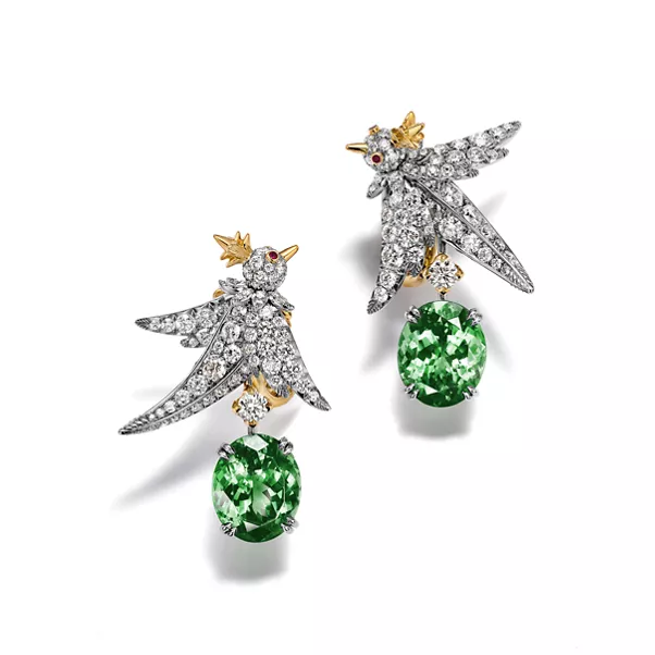 Drop Earrings in Platinum and & Gold with Green Tourmaline