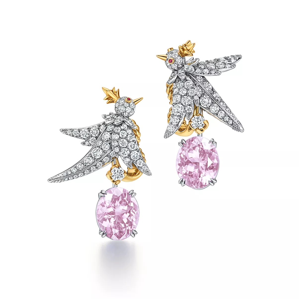 Drop Earrings in Platinum and Gold with Morganites