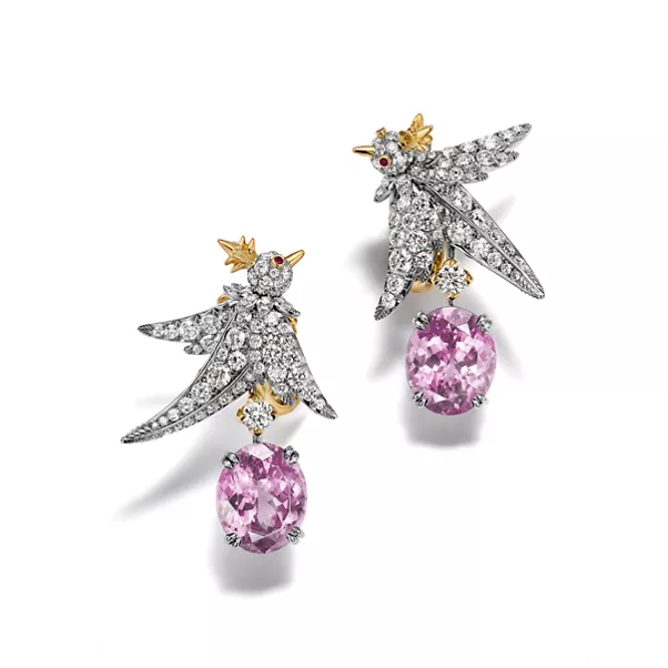 Drop Earrings in Platinum and Gold with Morganites