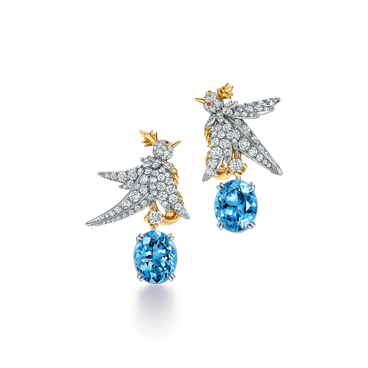 Drop Earrings in Platinum and Gold with Aquamarines