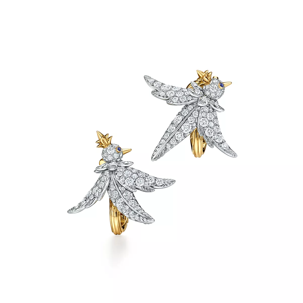 Orecchini Bird in platino e oro con diamanti