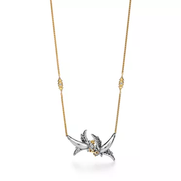 Bird on a Rock by Tiffany:Lovebirds Pendant in Platinum and Gold with Diamonds, 2