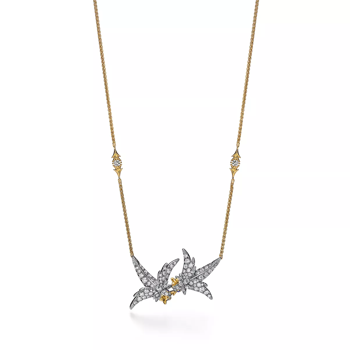 Turteltauben-Anh&auml;nger in Platin und Gold mit Diamanten