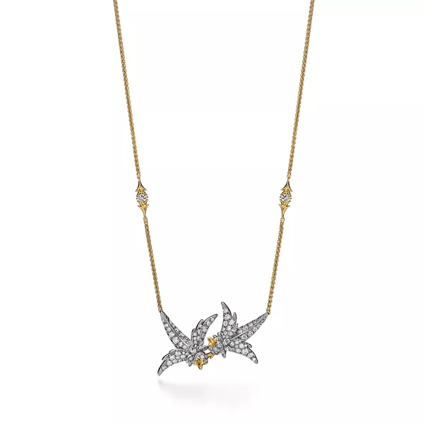 Colgante Lovebirds de platino y oro con diamantes