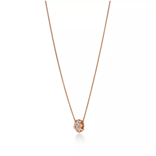 Rolo-Anhänger mit Flügeln in Roségold mit Diamanten