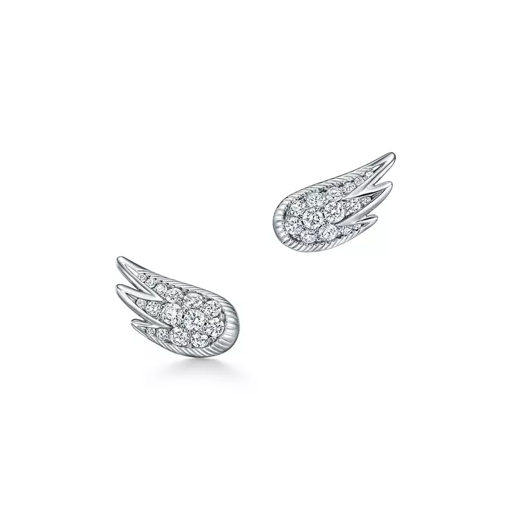 Bird on a Rock by Tiffany:Wings Drop Earrings in Platinum with Diamonds, 5