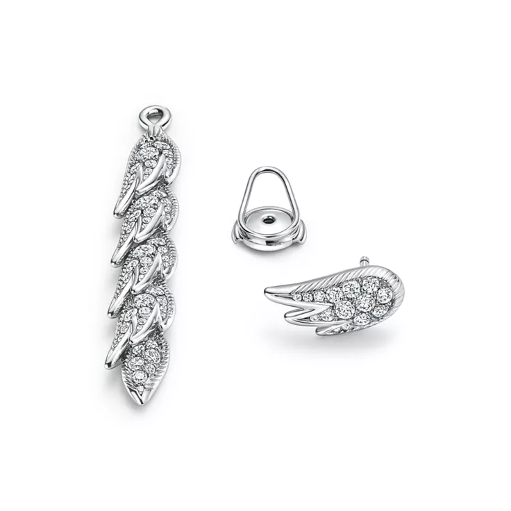 Bird on a Rock by Tiffany:Wings Drop Earrings in Platinum with Diamonds, 1