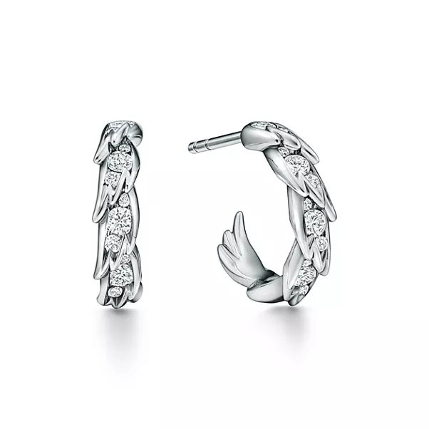 Wings Hoop Earrings in Platinum with Diamonds