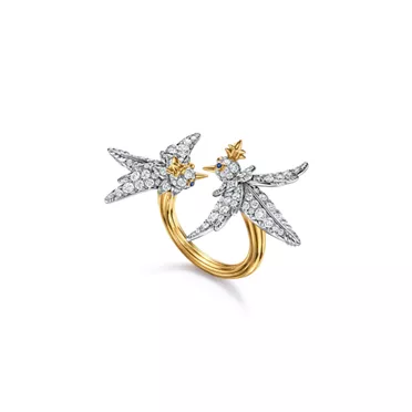 Bird on a Rock by Tiffany:Lovebirds Ring in Platinum and Gold with Diamonds, 2