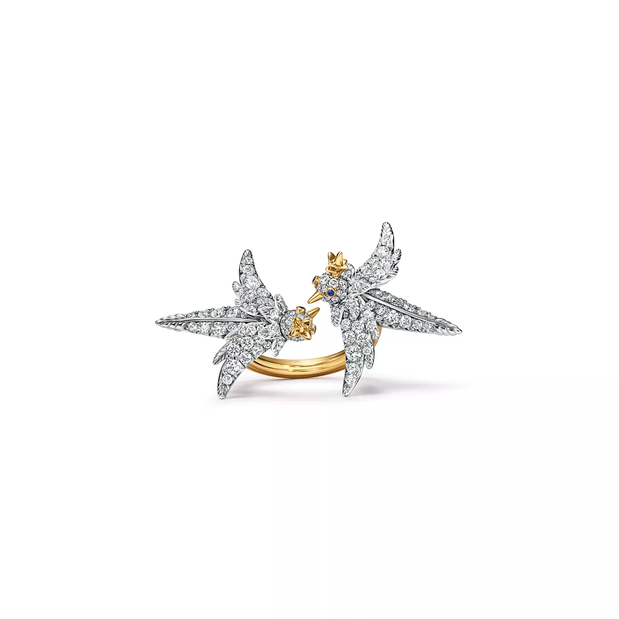 Lovebirds Ring in Platinum and Gold with Diamonds