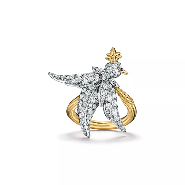 Anillo Bird de platino y oro con diamantes