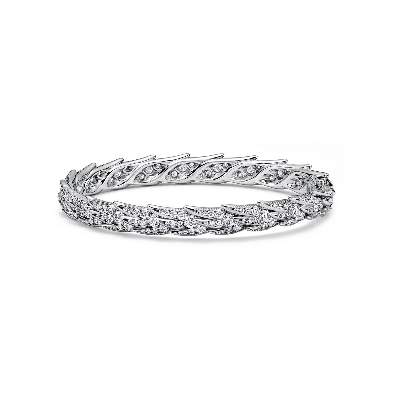 Wings Wide Bangle in Platinum with Diamonds