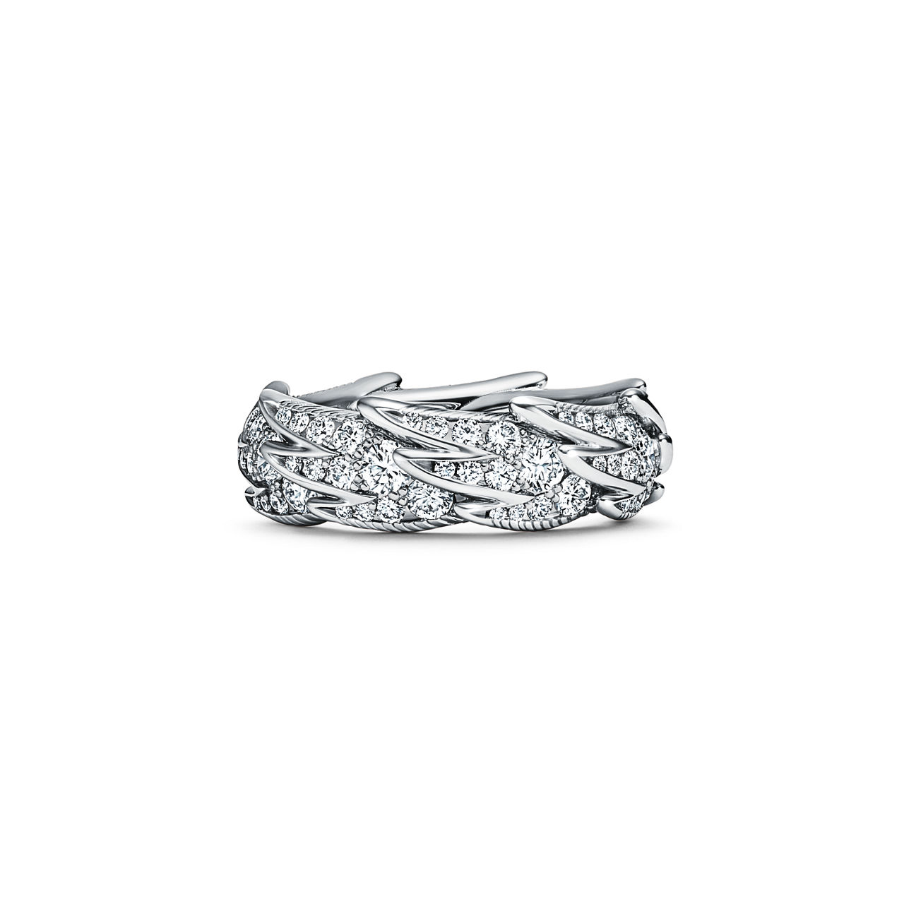 Anillo Wings ancho de platino con diamantes