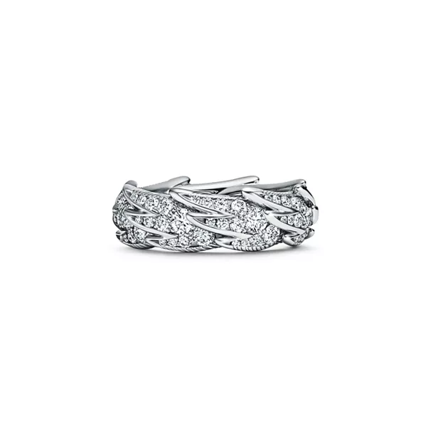 Anillo Wings ancho de platino con diamantes