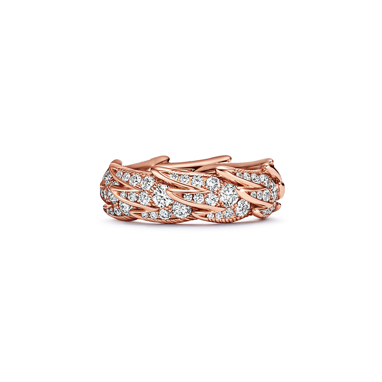 Anillo Wings ancho de oro rosa con diamantes