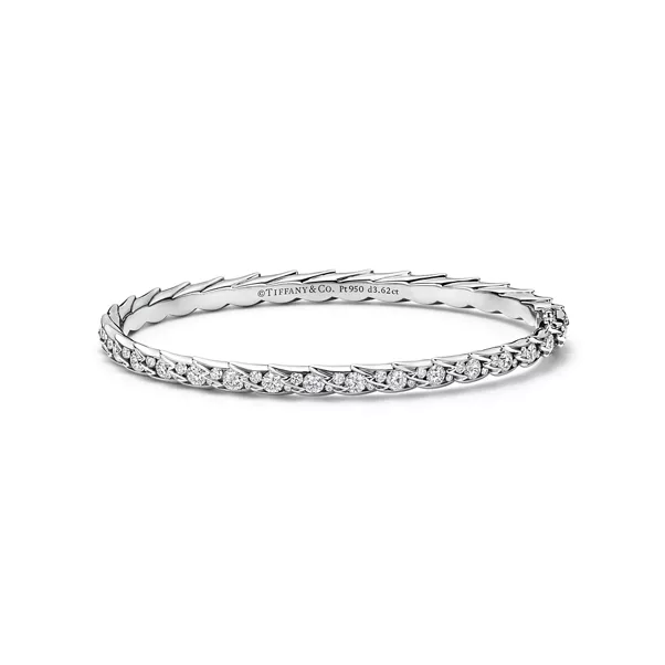 Wings Narrow Bangle in Platinum with Diamonds
