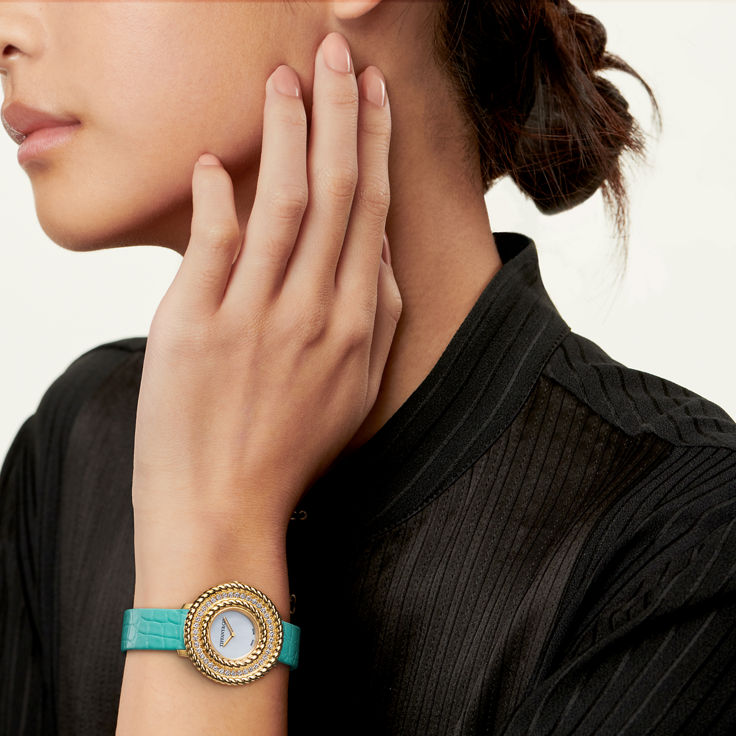 Tiffany Rope:Montre en or jaune 18 carats et diamants numéro dimage {1}