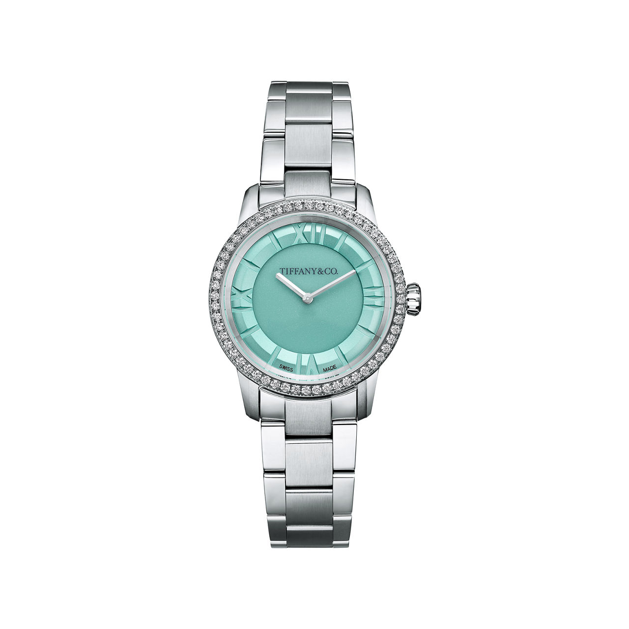 29-mm-Uhr aus Edelstahl mit Diamanten