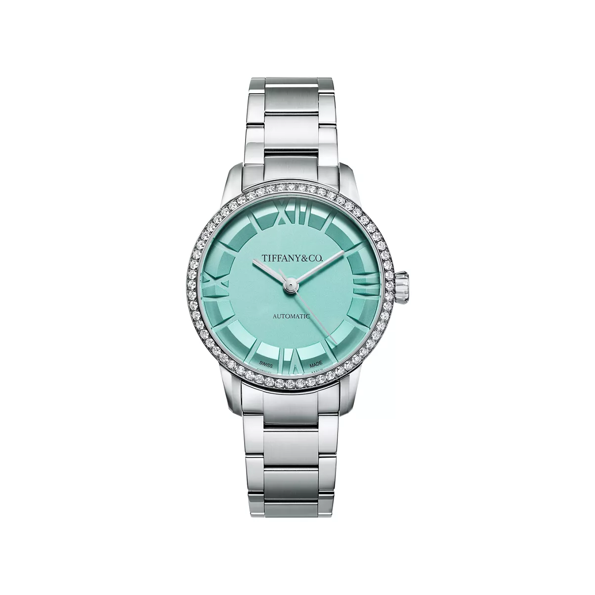 34 mm Automatic Watch in Stainless Steel with Diamonds