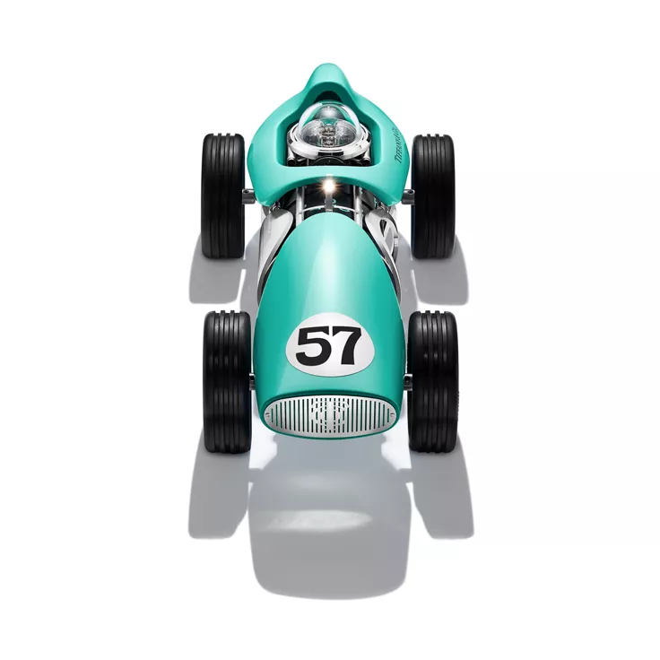 Time for Speed:Race Car Clock in Aluminum with Tiffany Blue® Paint, 1
