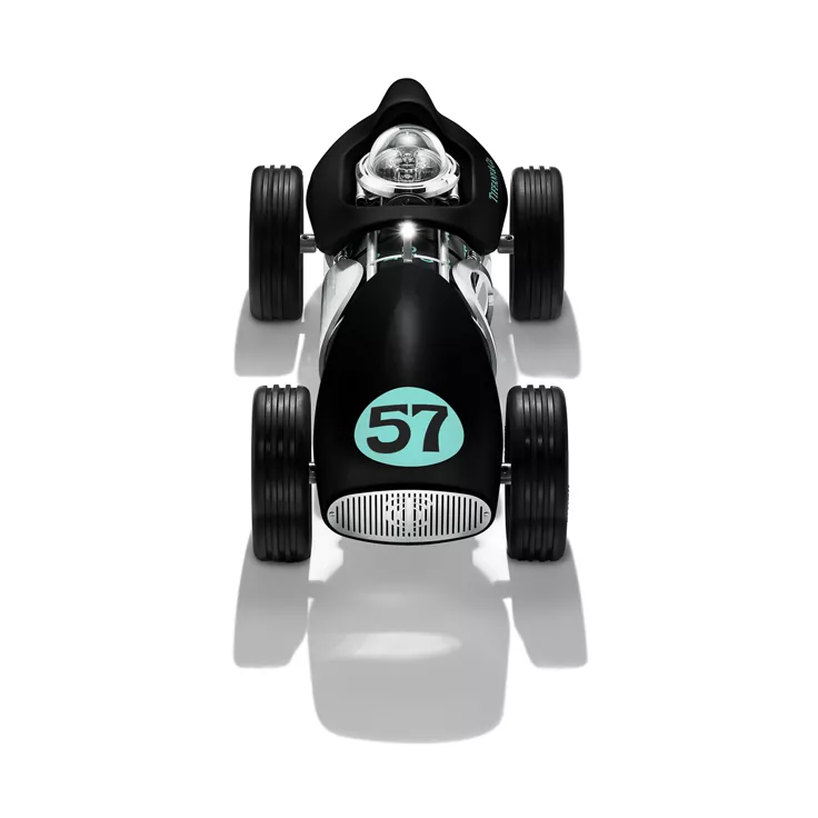 Time for Speed:Race Car Clock in Aluminum with Black Paint, 1