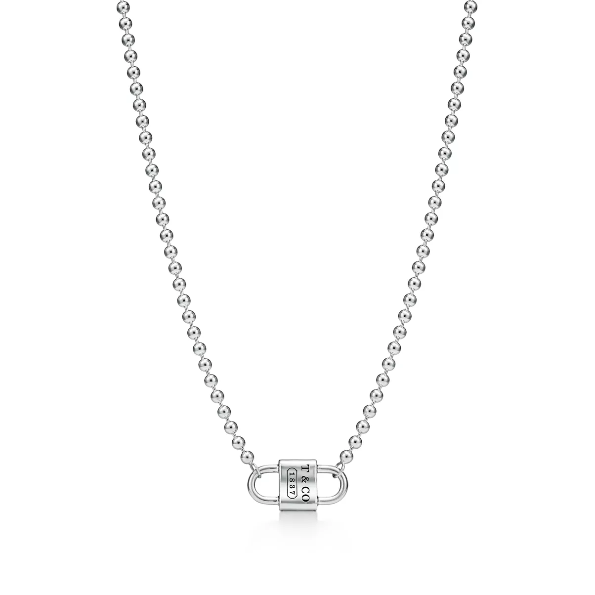 Collar de cuentas con candado doble peque&ntilde;o de plata de ley
