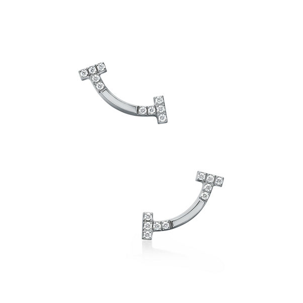Tiffany T:Pendientes Smile mini de oro blanco con diamantes