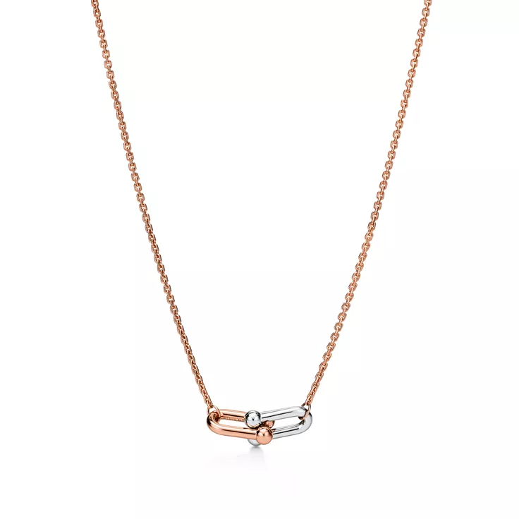 Tiffany HardWear:Pendentif &agrave; maillons doubles taille Small en or rose et blanc 18 carats, 4