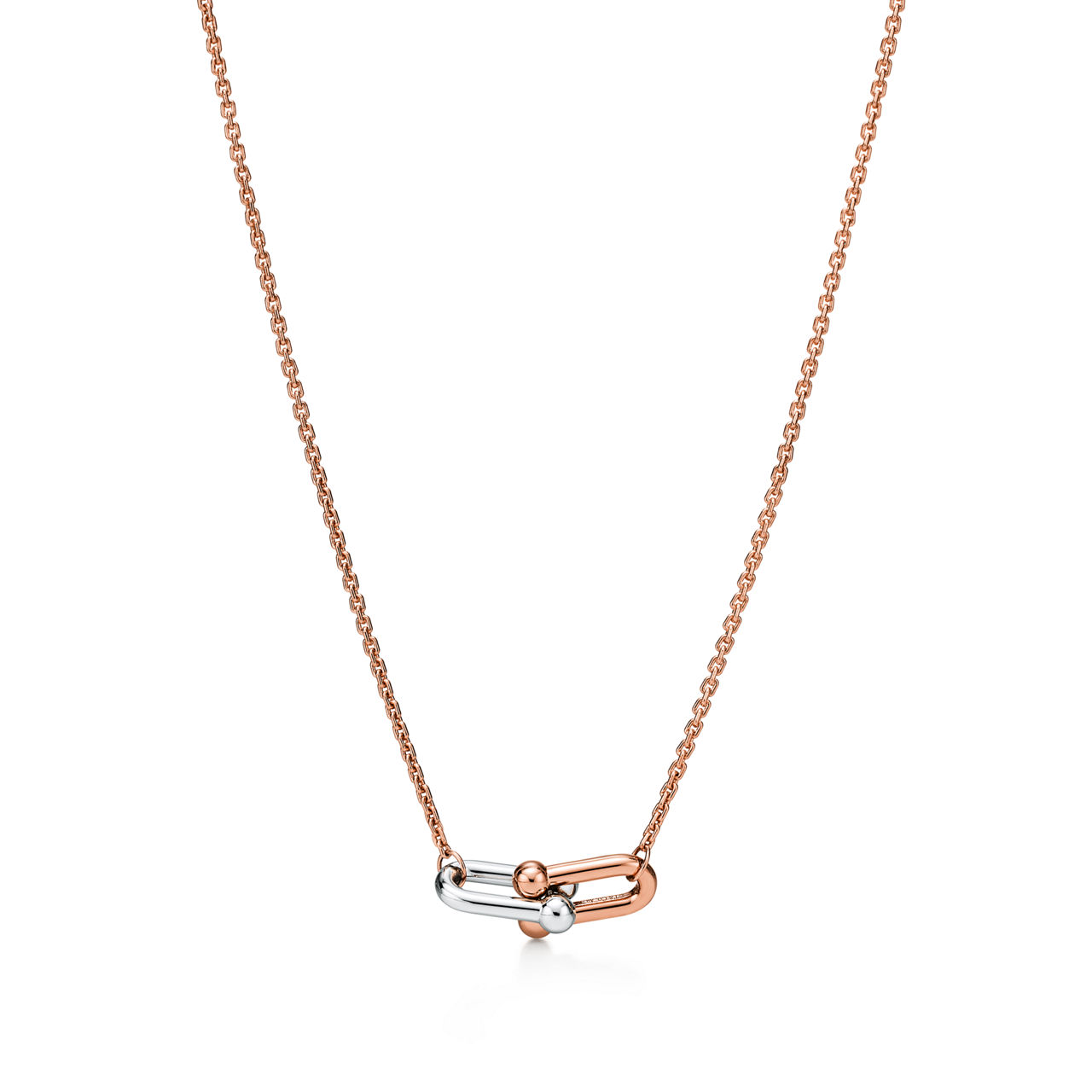 Small Double Link Pendant in Rose and White Gold