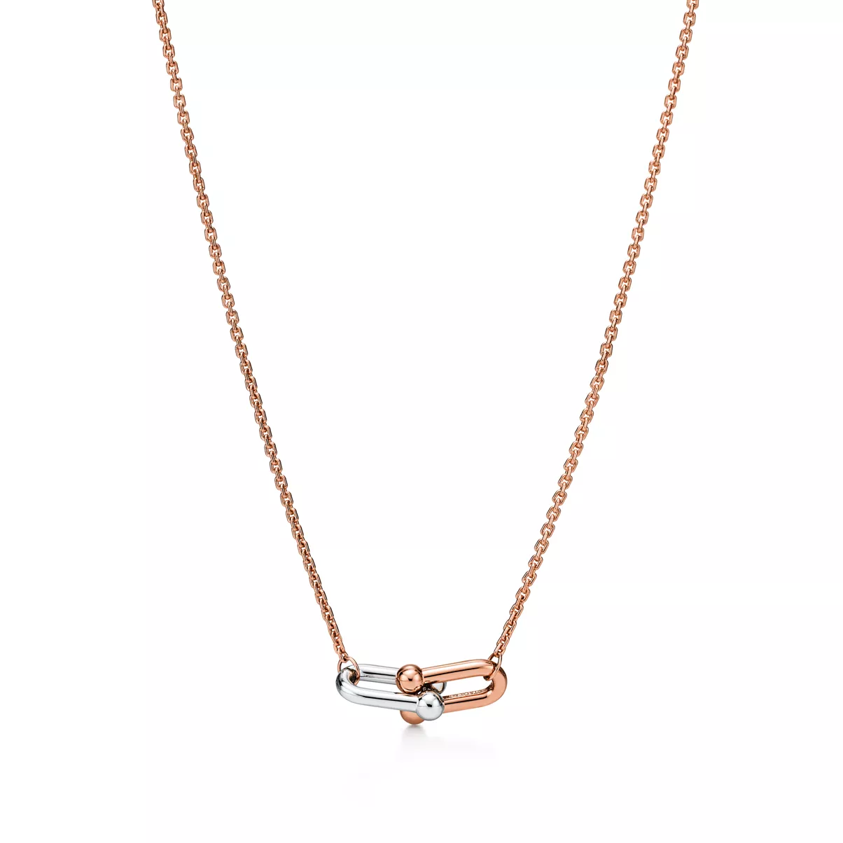 Small Double Link Pendant in Rose and White Gold