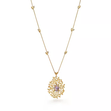 Paloma Picasso®:Olive Leaf Amethyst Pendant in Yellow Gold with Diamonds, 3