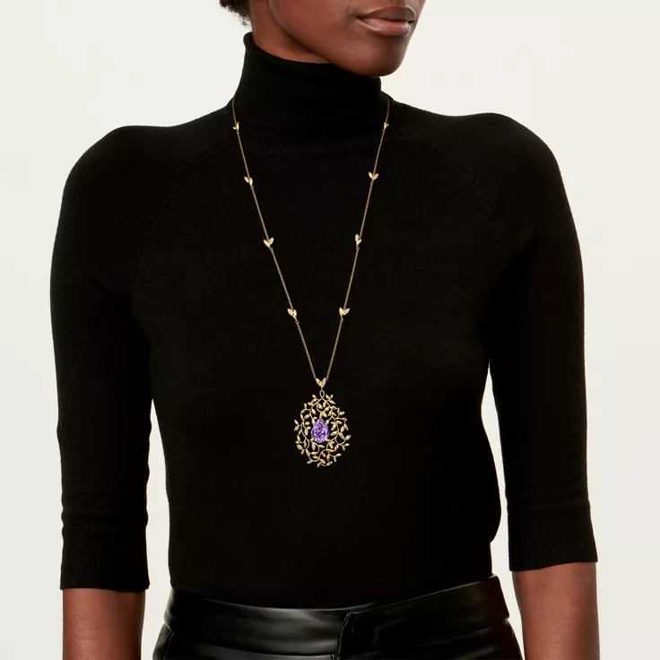 Paloma Picasso®:Olive Leaf Amethyst Pendant in Yellow Gold with Diamonds, 1