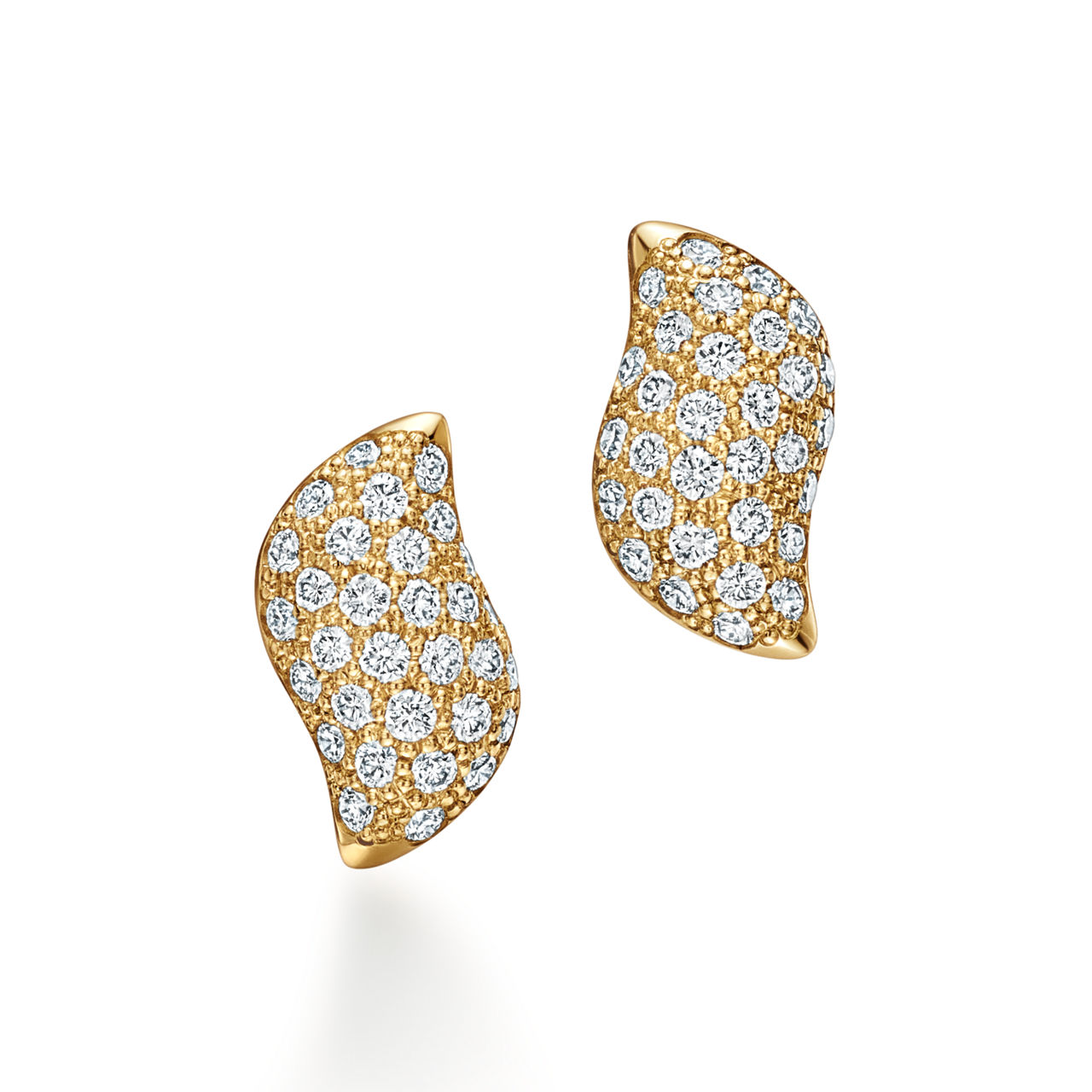 Boucles d&rsquo;oreilles clou Feather mini en or jaune avec diamants pav&eacute;s