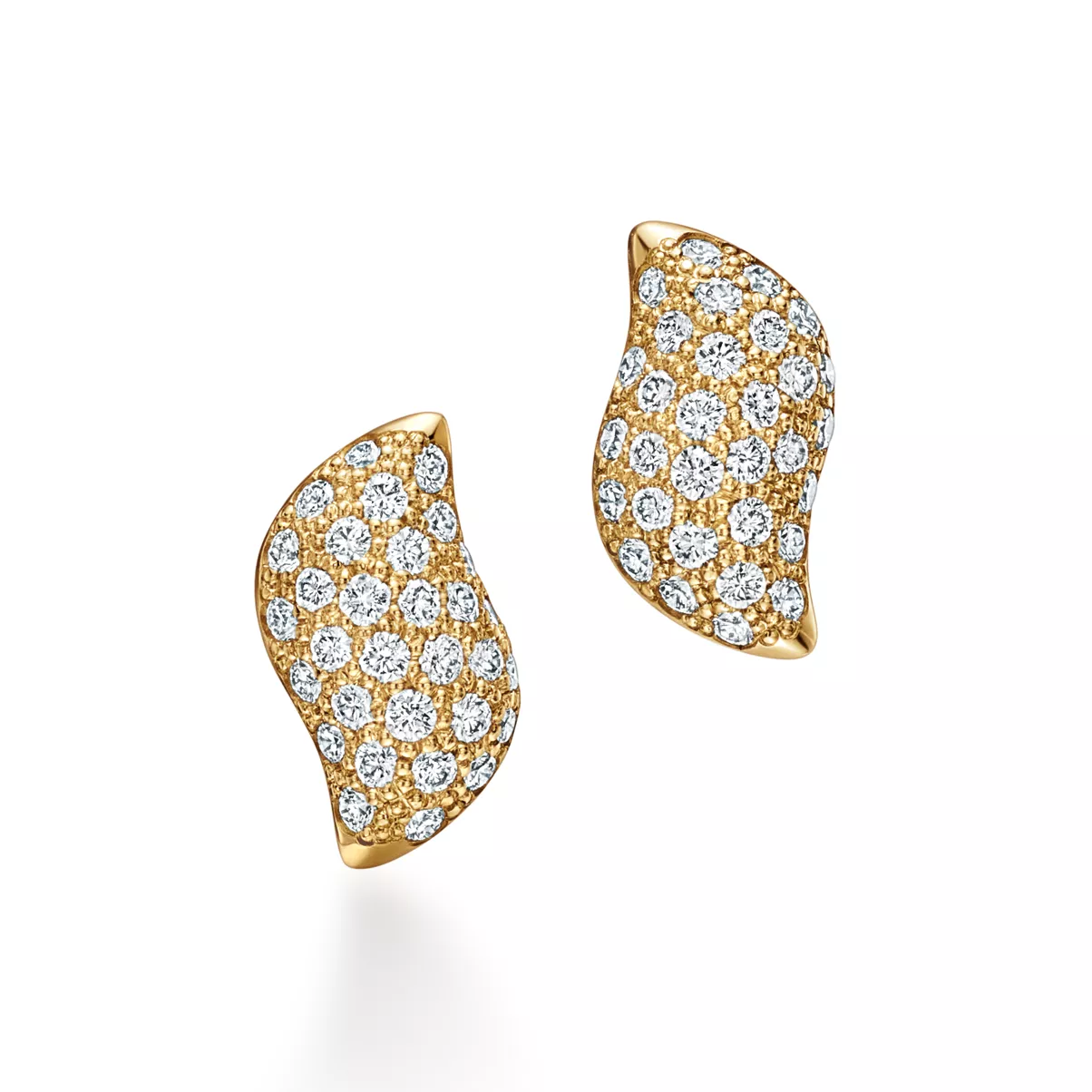 Mini Stud Feather Earrings in Yellow Gold with Pav&eacute; Diamonds