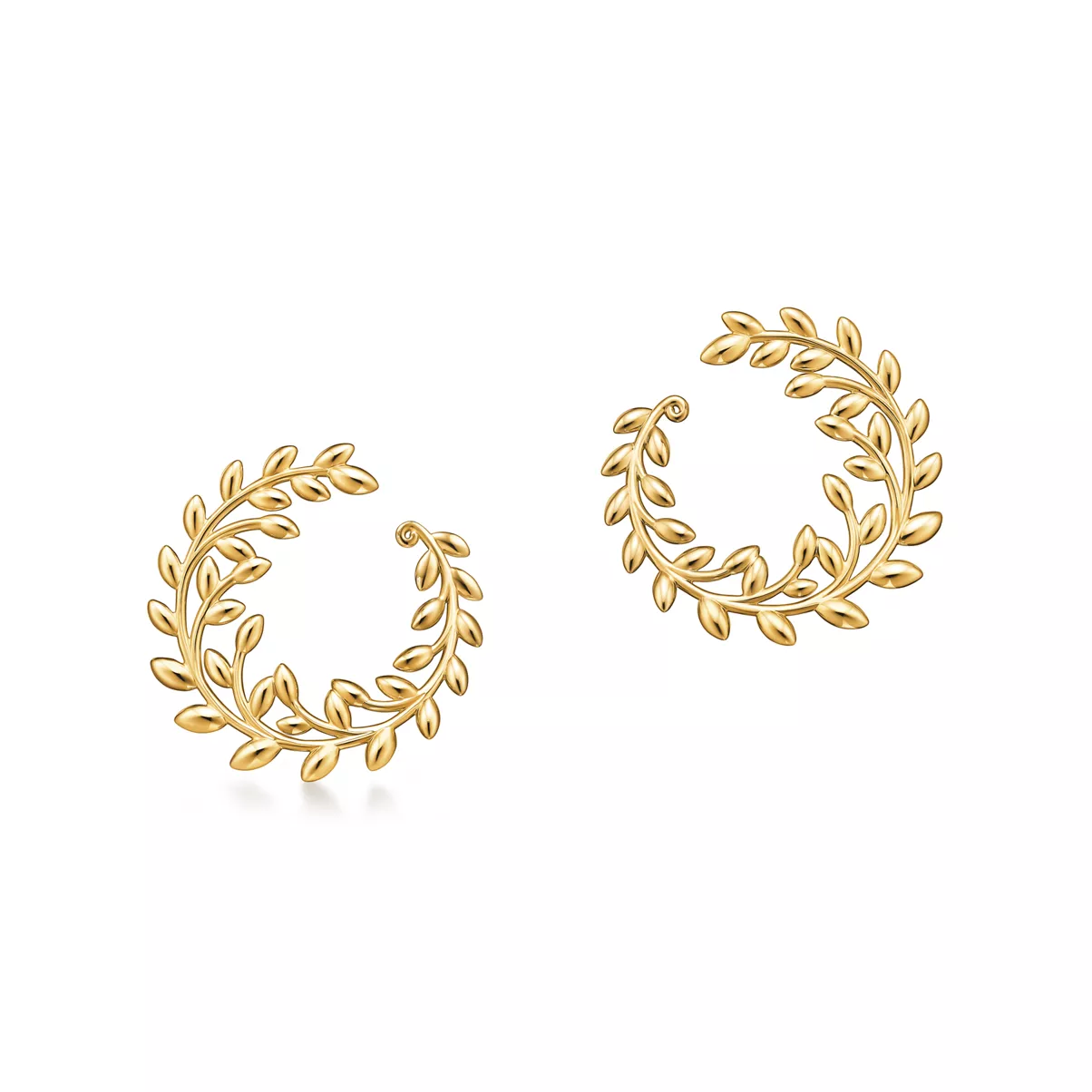 Olive Leaf Bypass Hoop Earrings in Yellow Gold