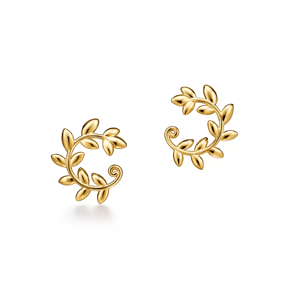 Olive Leaf Bypass Hoop Earrings  in Yellow Gold