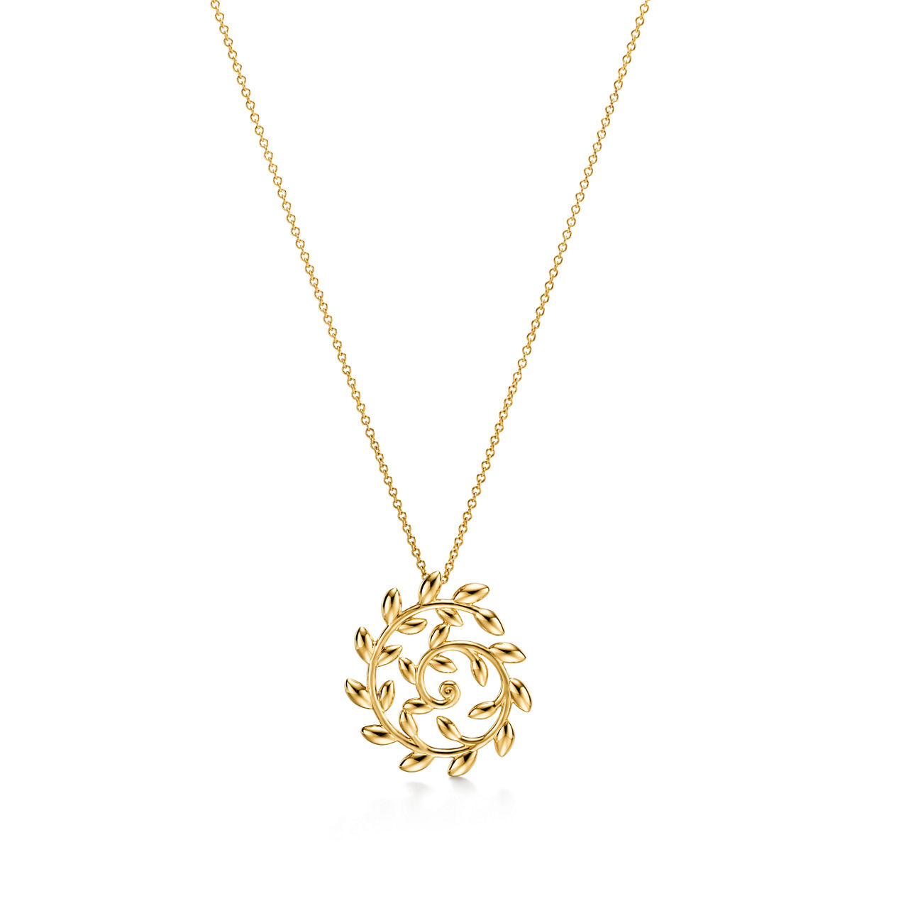 Olive Leaf Circle Pendant in Yellow Gold