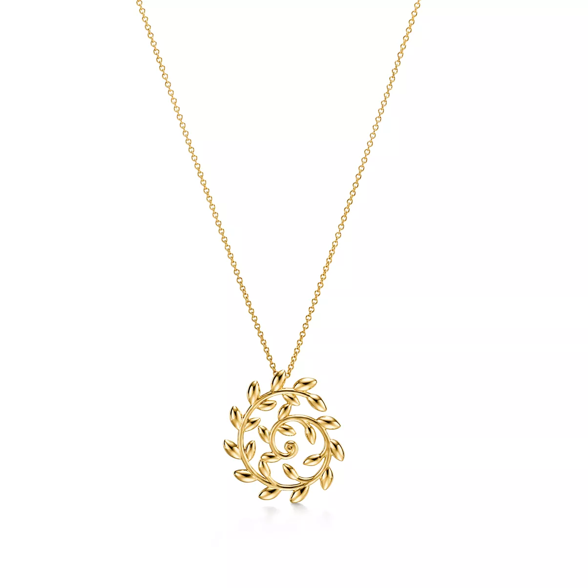 Olive Leaf Circle Pendant in Yellow Gold