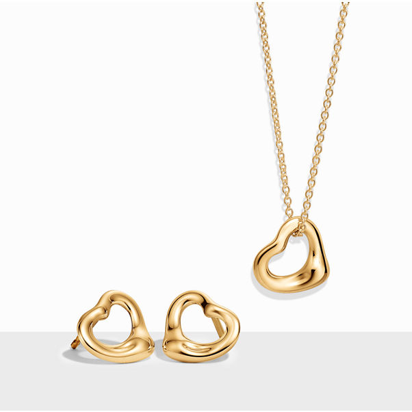 Elsa Peretti®:Open Heart Pendant and Earrings Set in Yellow Gold