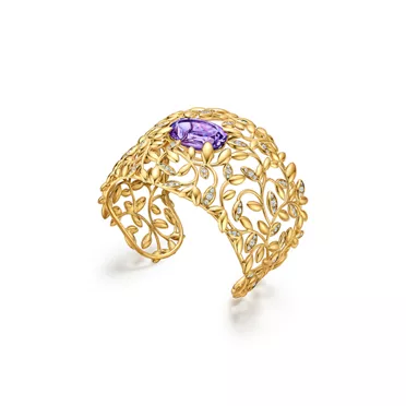 Paloma Picasso®:Olive Leaf Amethyst Cuff in Yellow Gold with Diamonds, 2