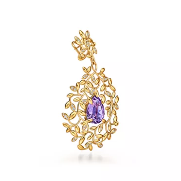 Paloma Picasso®:Olive Leaf Amethyst Earrings in Yellow Gold with Diamonds, 2