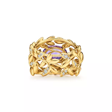 Paloma Picasso®:Olive Leaf Amethyst Ring in Yellow Gold with Diamonds, 3