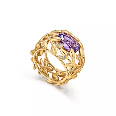 Paloma Picasso®:Olive Leaf Amethyst Ring in Yellow Gold with Diamonds, 2