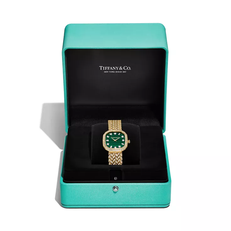 Tiffany Eternity:Diamond Watch in Yellow Gold with Diamonds and a Malachite Dial, 5