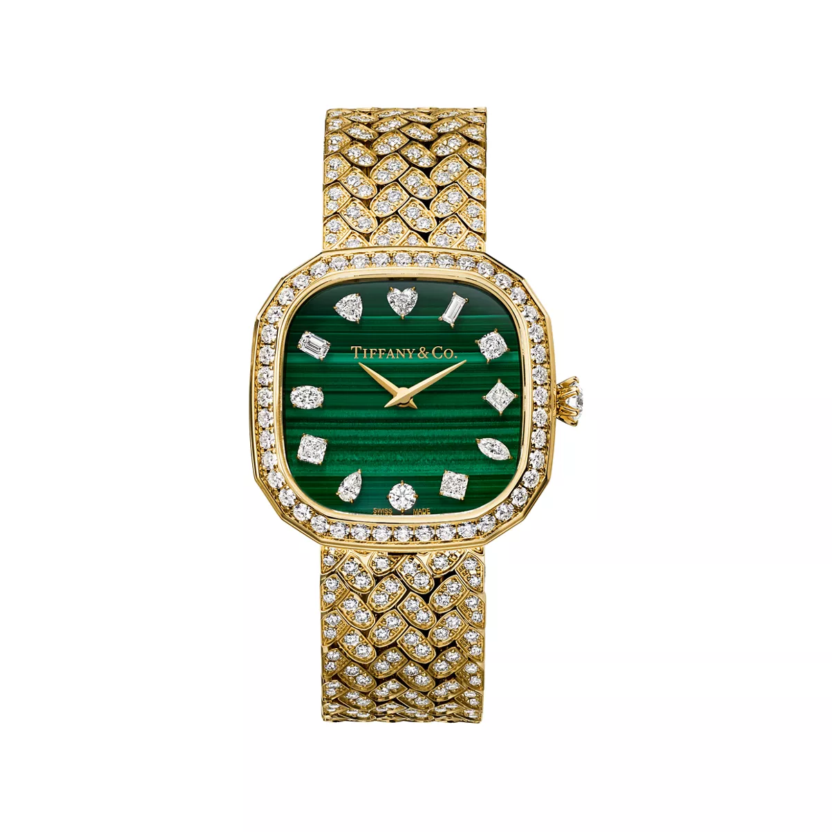 Diamond Watch in Yellow Gold with Diamonds and a Malachite Dial