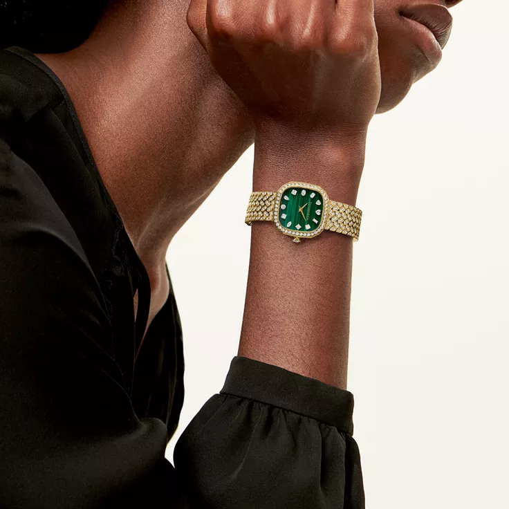 Tiffany Eternity:Diamond Watch in Yellow Gold with Diamonds and a Malachite Dial, 1