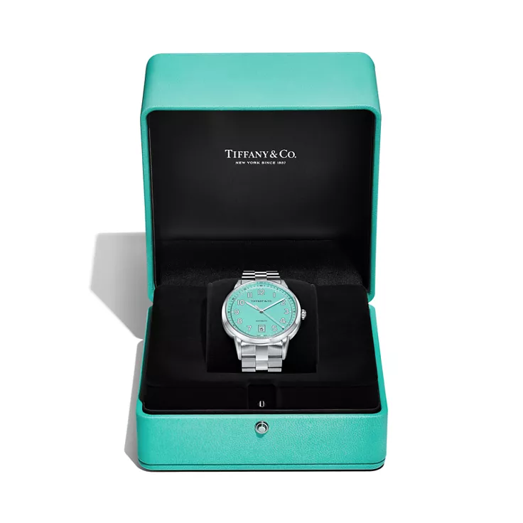 Tiffany CT60®:3-Hand 40 mm Watch in Steel with a Tiffany Blue® Dial and Diamonds, 4